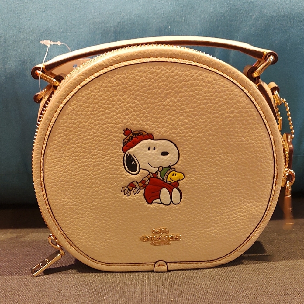 Coach Snoppy And Woodstock Cream Mini Dome Bag with Gold Hardware